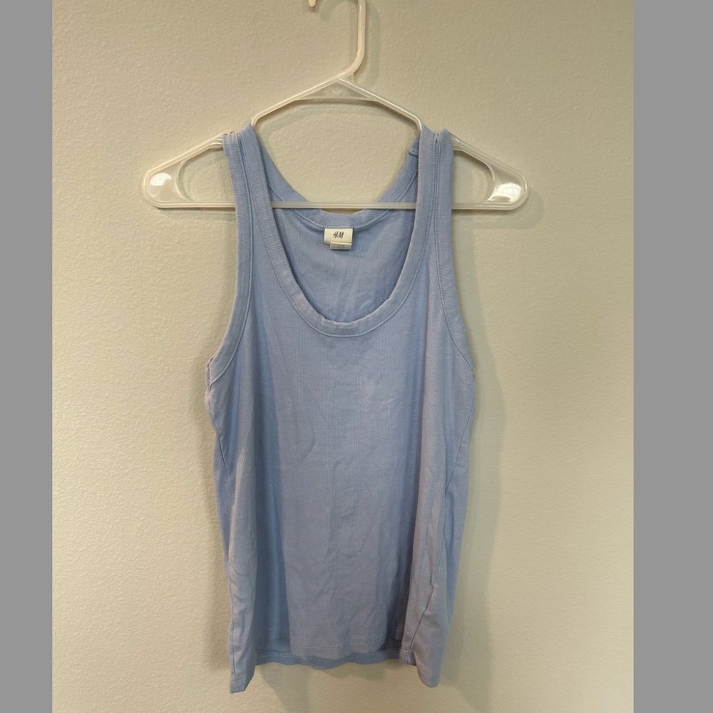 H&M Scoop Neck Ribbed Blue Tank Top Size M